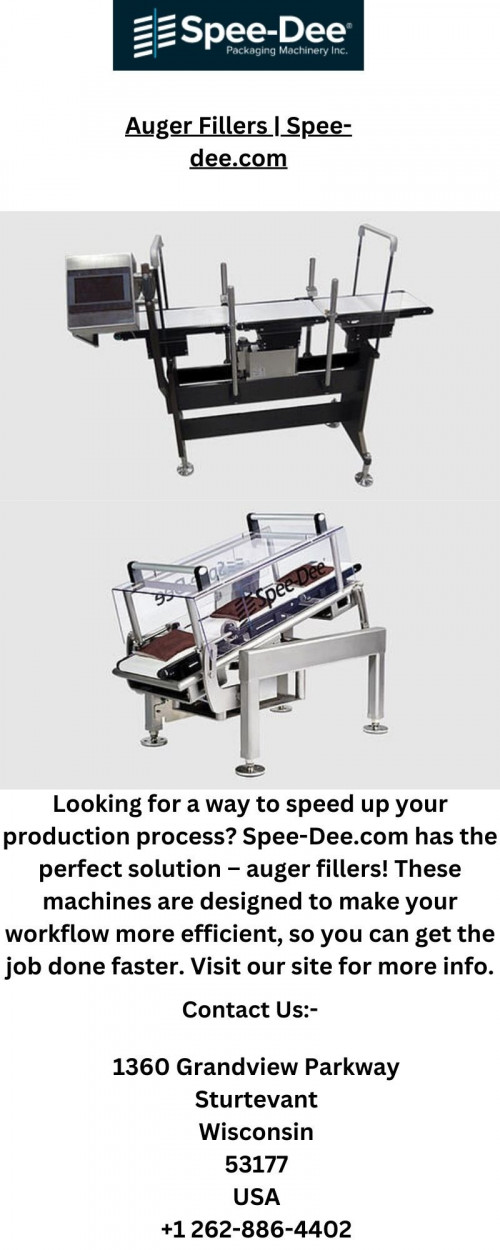 Looking for a way to speed up your production process? Spee-Dee.com has the perfect solution – auger fillers! These machines are designed to make your workflow more efficient, so you can get the job done faster. Visit our site for more info.

https://www.spee-dee.com/auger-fillers