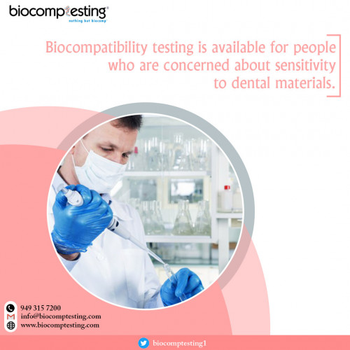 We are dedicated to providing our patients with the healthiest options possible. Biocompatibility testing is available for people who are concerned about sensitivity to dental materials. This ensures that we employ the products that are most compatible with your body in the long run, ensuring long-term health and predictability. Contact us now!
http://www.biocomptesting.com/industries/