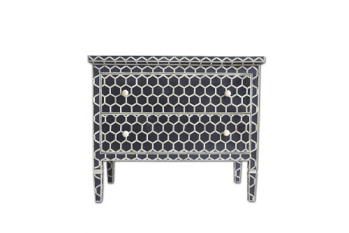 Bone Inlaid Chest Of 2 Drawer Honeycomb black