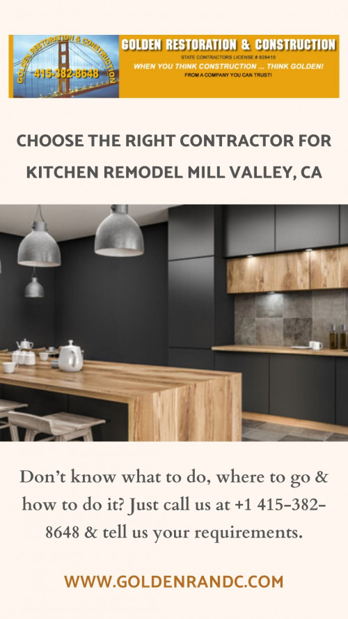 Wanting Kitchen & Bathroom Remodel Mill Valley, CA? You can always call us & ask for help from experts. If you are searching for Kitchen Remodel Mill Valley, CA, ensure that you give them a clear picture of the style. Let’s hire professionals!

https://goldenrandc.com/kitchen-bathroom-remodel/
