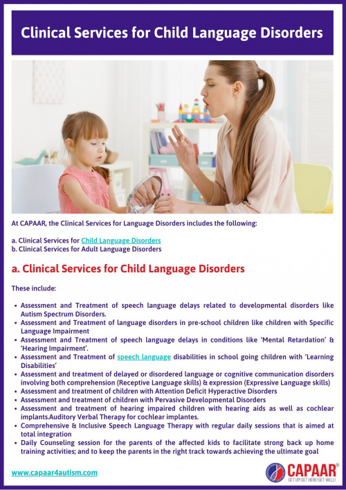 Clinical Services Speech and Language Disorder Treatment in Bangalore, Hulimavu CAPAAR