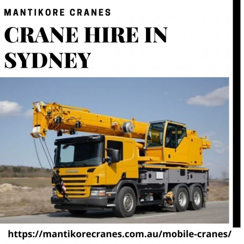 Mantikore cranes are the best crane hire in Sydney Company with an experience of over 20 years. We deliver safe, efficient, cost-effective solutions for the needs of your project. Our Crane is highly being used at construction sites to make the entire work stress-free and increase productivity. Our cranes are regularly maintained and serviced, and we take pride in giving our customers a first-class experience. We are giving the setup of the tower crane using our versatile crane reducing any pressure or stress related to the underlying setup stage. The majority of our cranes is appropriately kept up and is reliably given to our customers according to your specific needs. We are providing new as well as used cranes for sale in NSW. We are providing affordable new and used cranes for sale as well as for hiring. Also, you can hire a mobile crane, self-erecting cranes, and electing Luffing cranes, etc. For more information visit our website or contact us on 1300626845. The opening timing is Monday to Friday from 7 am to 7 pm. For additional information please visit our website. Book consultation: 1300626845.  Drop your requirement @info@mantikorecranes.com.au


Website:  https://mantikorecranes.com.au/

Email:   info@mantikorecranes.com.au
Address:  PO BOX 135 Cobbitty NSW, 2570 Australia
Opening Hours:  Monday to Friday from 7 am to 7 pm

Follow us on our Social accounts:
•	Facebook
https://www.facebook.com/pg/Mantikore-Cranes-108601277292157/about/?ref=page_internal
•	Instagram
https://www.instagram.com/mantikorecranes/
•	Twitter
https://twitter.com/MantikoreC