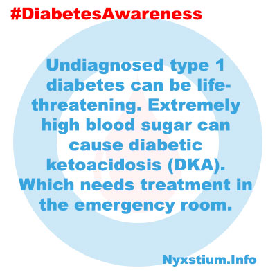 Undiagnosed type 1 diabetes can be life-threatening. Extremely high blood sugar can cause diabetic ketoacidosis (DKA). Which needs treatment in the emergency room.