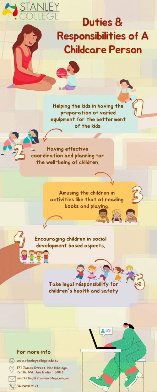 Childcare providers help children with their fundamental requirements, such as dressing, feeding, and supervising play. They could assist older children with homework or help younger children prepare for kindergarten. Child care training in Perth is about support children’s well being and helping children develop the social, emotional, and cognitive skills they need to prepare for primary school and beyond. Give your career a head start by enrol in Stanley College in Perth.

visit: https://stanleycollege.edu.au/vocational-courses/child-care-courses/