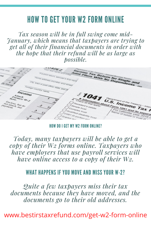Learn how to get a copy your W2 form online for the 2020, 2021 tax filing season. Read more, https://bestirstaxrefund.com/get-w2-form-online/ The sooner you find your w2 the quicker you can file and get a tax refund!