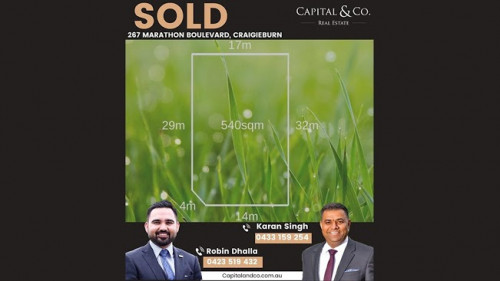 Visit our website https://capitalandco.com.au/real-estate-agent-in-craigieburn-vic/

SOLD this Perfectly positioned land in Craigieburn
If you're looking to buy or sell a property, get in touch with Robin or Karan. Virtual property appraisal is now available.

Capital & Co. Real Estate
Contact us: +61 423 519 432
Visit us at 11/326 Settlement Rd, Thomastown VIC 3074.
Email us at : info@capitalandco.com.au

Follow us on 
Facebook Page: https://www.facebook.com/capitalandco.re/
Instagram Link: https://www.instagram.com/capitalandco.re/

#PropertyForSaleCraigieburn #SellLandInCraigieburn #LandForSaleCraigieburn #SellPropertyInCraigieburn #RealEstateInCraigieburn #RealEstateAgencyInCraigieburn