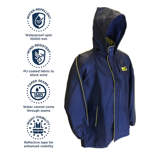 Men's Navy Waterproof with Expandable Back Ace Rain Jacket