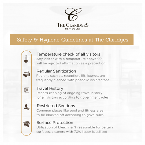 New Delhi Accommodation: With The Claridges, you experience a safe, sanitised, & a secure environment.

We are undertaking all necessary precautions directed by the government, so when we welcome you back in the near future, or when we deliver your favourites to your home, you’ll know you’ve placed your trust in the right place.

Connect with us for more details. https://www.claridges.com/the-claridges-new-delhi-stay
