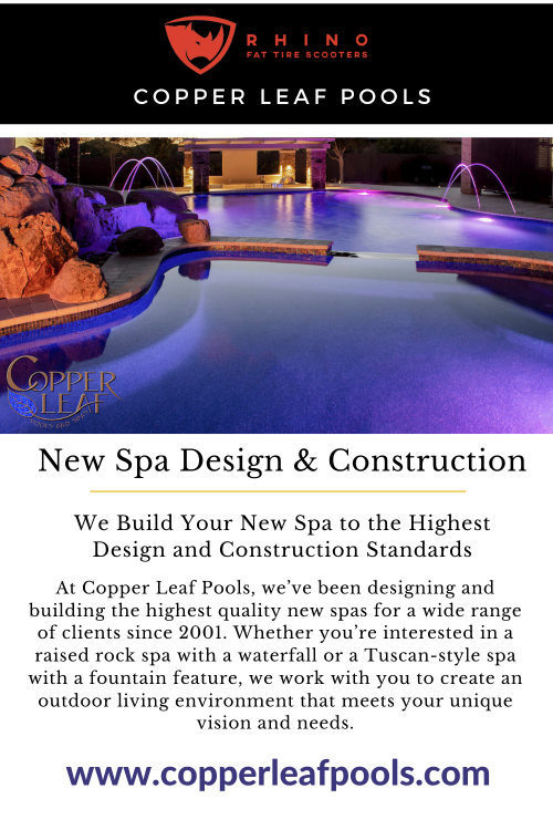 We Build Your New Spa to the Highest Design and Construction Standards - https://copperleafpools.com/
At Copper Leaf Pools, we’ve been designing and building the highest quality new spas for a wide range of clients since 2001. Whether you’re interested in a raised rock spa with a waterfall or a Tuscan-style spa with a fountain feature.