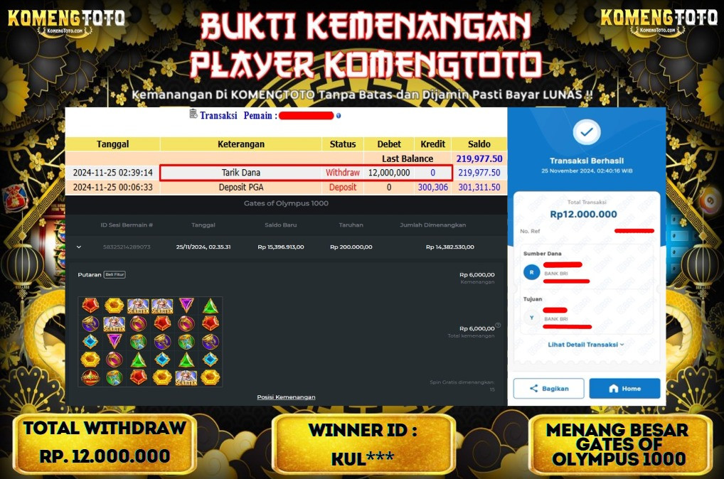 LAGI & LAGI!! KEMENANGAN BESAR DI SLOT GATES OF OLYMPUS 1000 SEBESAR Rp.12.000.000 KOMENGTOTO BAYAR LUNAS SECEPAT KILAT !! KOMENGTOTO BAYAR SECEPAT KILAT !!