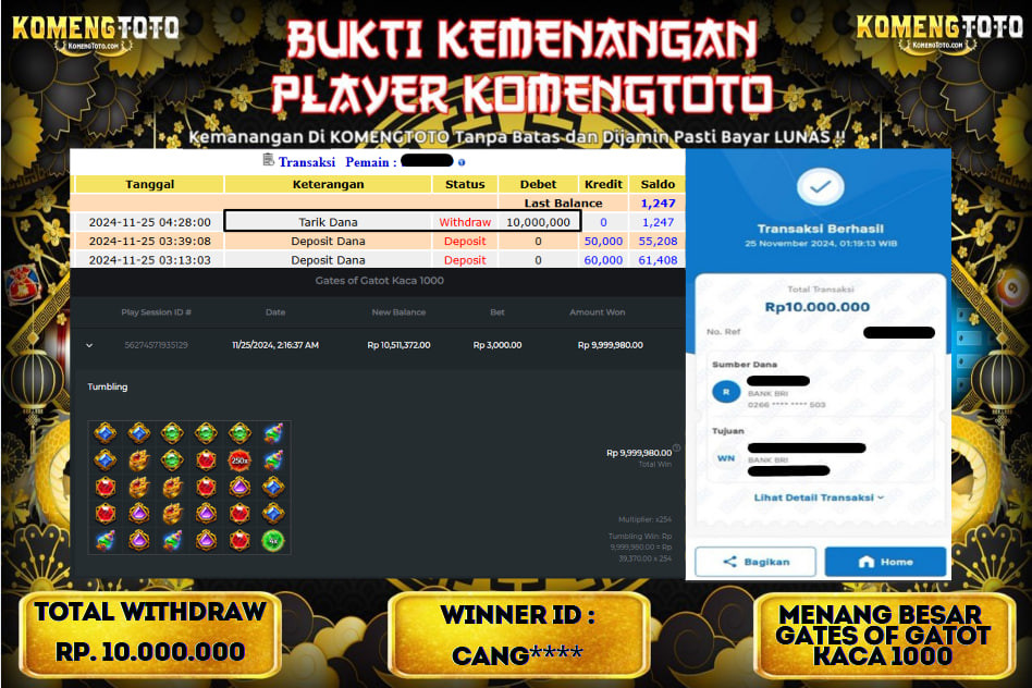 LAGI & LAGI!! KEMENANGAN BESAR DI SLOT  GATES OF GATOT KACA  1000  SEBESAR Rp.10.000.000 KOMENGTOTO BAYAR LUNAS SECEPAT KILAT !! KOMENGTOTO BAYAR SECEPAT KILAT !!