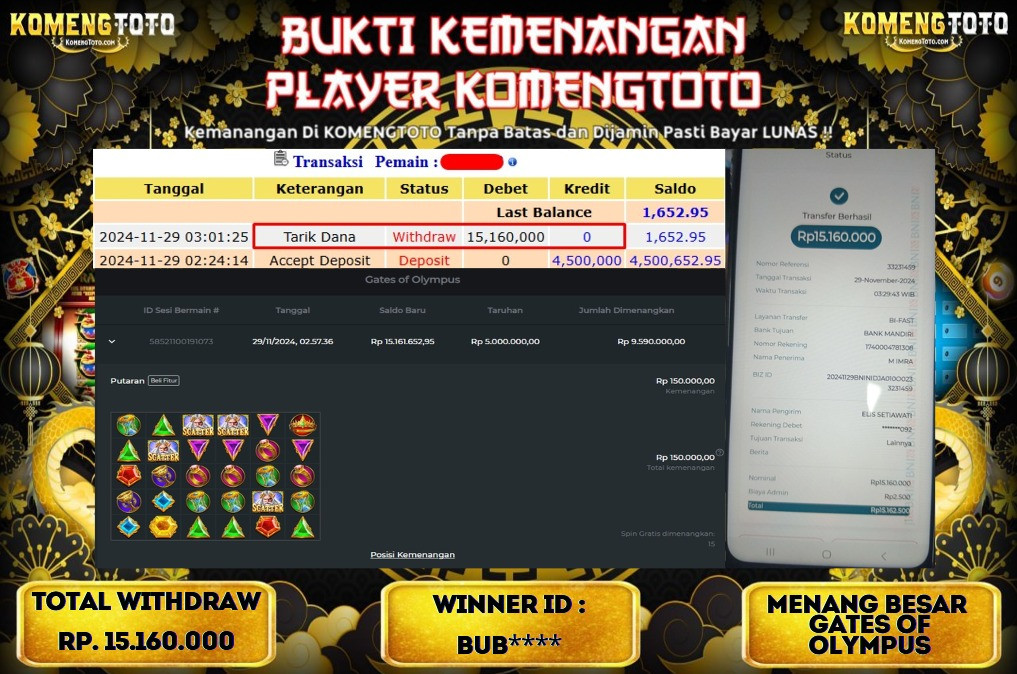 LAGI & LAGI!! KEMENANGAN BESAR DI SLOT  GATES OF OLYMPUS  SEBESAR Rp.15.160.000KOMENGTOTO BAYAR LUNAS SECEPAT KILAT !! KOMENGTOTO BAYAR SECEPAT KILAT !!