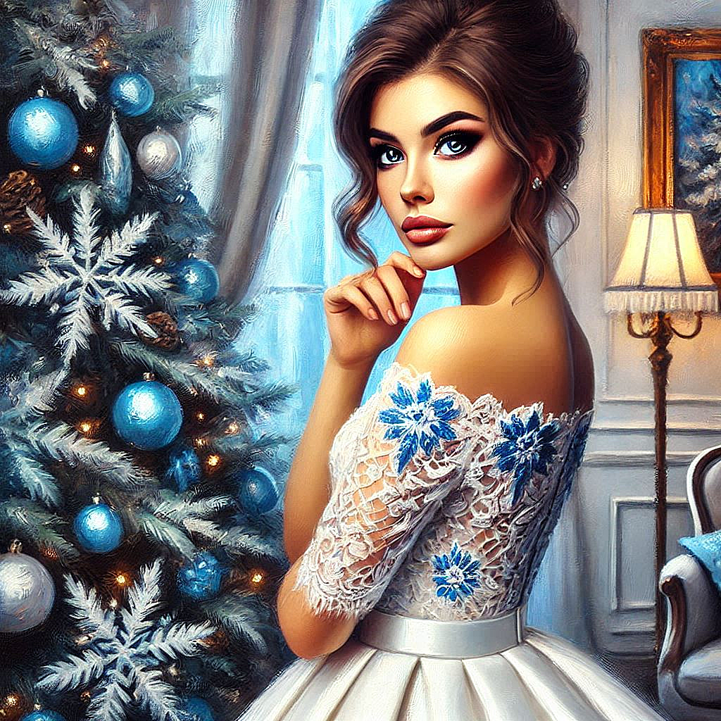 a beautiful elegant woman with expressive eyes, with evening makeup, with her hair styled, in a whit