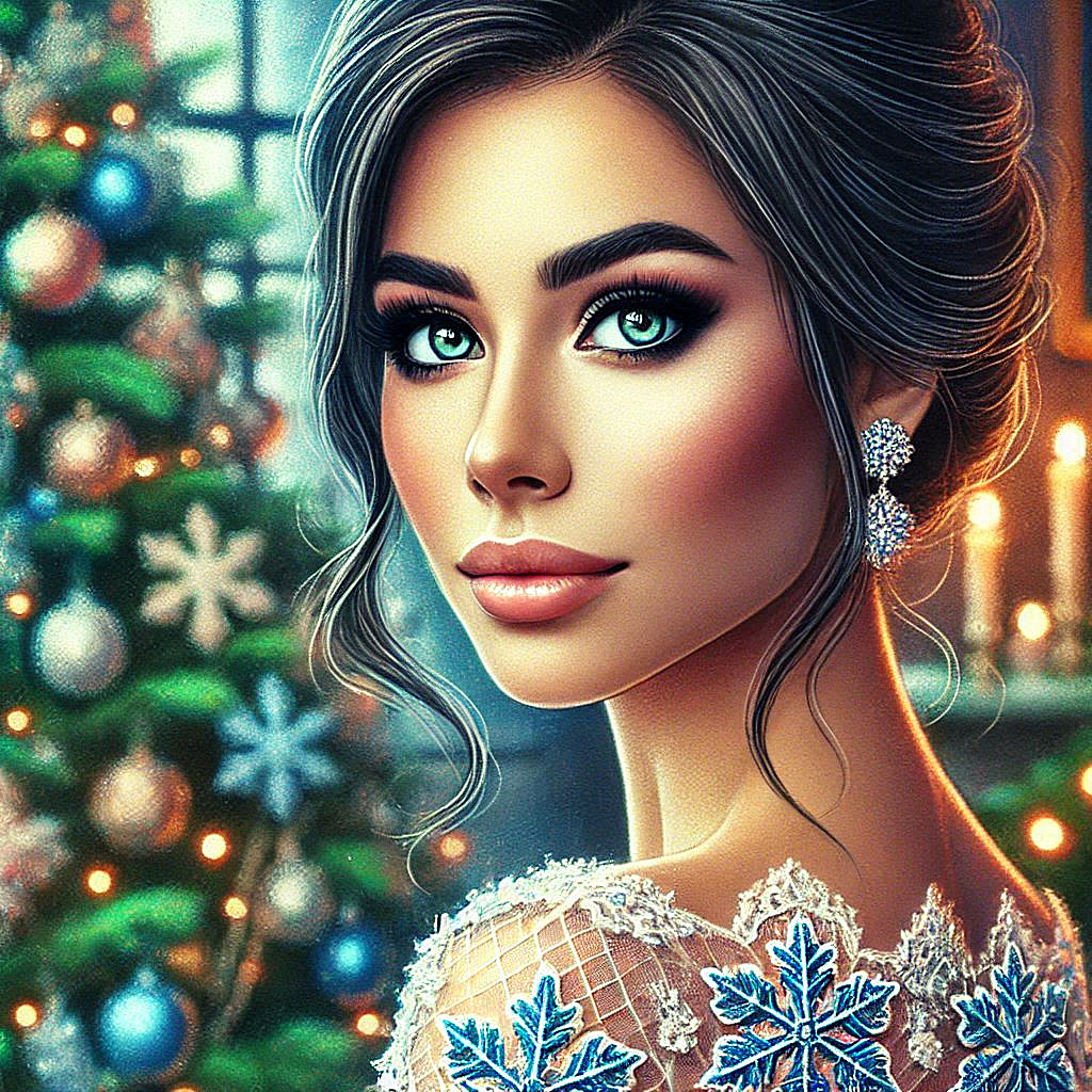 a beautiful elegant woman with expressive eyes, with evening makeup, with her hair styled, in a whit