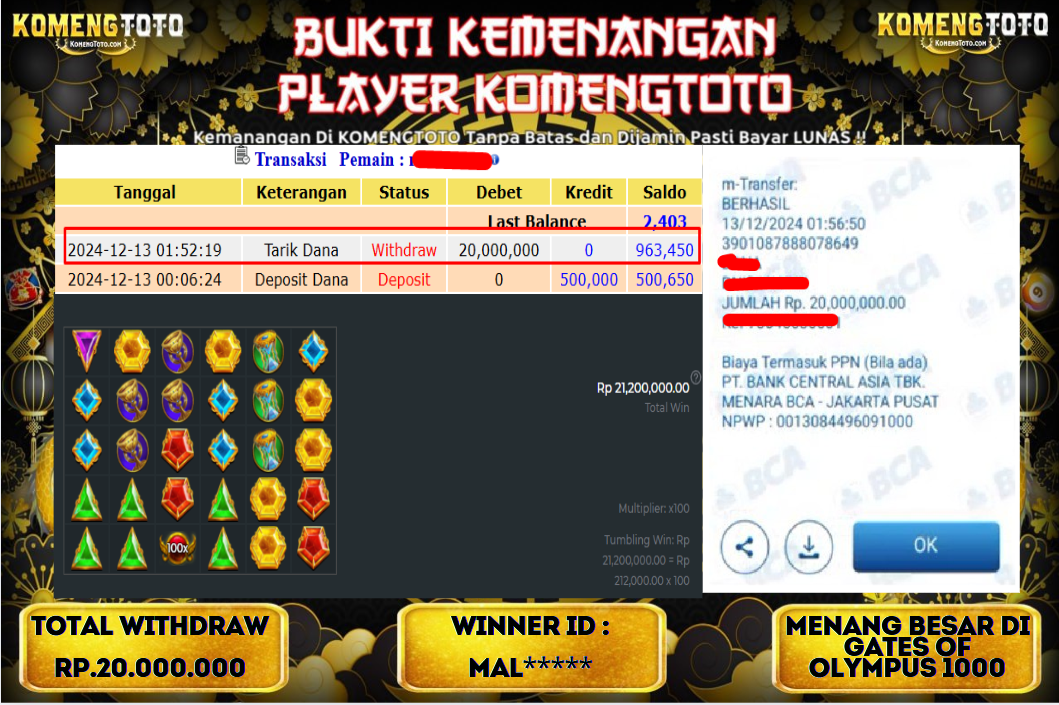 LAGI & LAGI!! KEMENANGAN BESAR DI SLOT  GATES OF OLYMPUS 1000  SEBESAR Rp.20.000.000 KOMENGTOTO BAYAR LUNAS SECEPAT KILAT !! KOMENGTOTO BAYAR SECEPAT KILAT !!