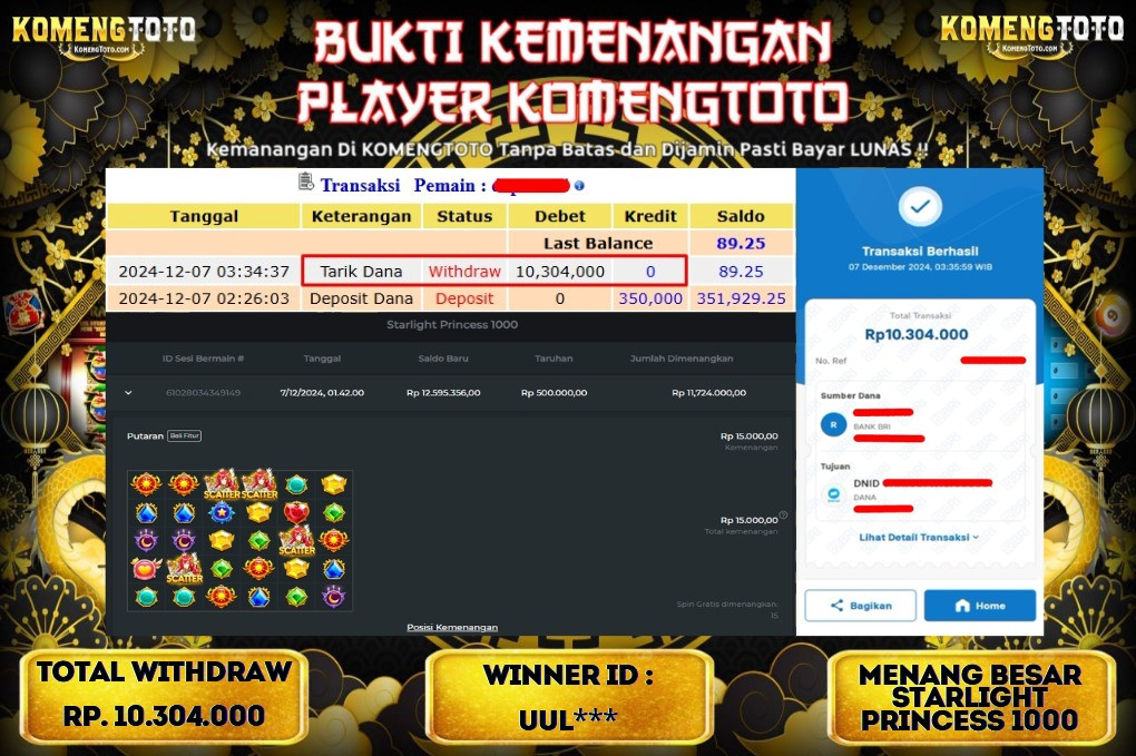 LAGI & LAGI!! KEMENANGAN BESAR DI SLOT  GATES OF OLYMPUS 1000  SEBESAR Rp.10.304.000 KOMENGTOTO BAYAR LUNAS SECEPAT KILAT !! KOMENGTOTO BAYAR SECEPAT KILAT !!