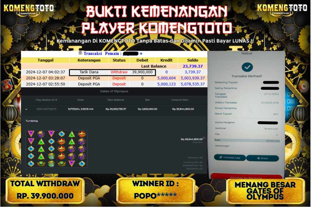 LAGI & LAGI!! KEMENANGAN BESAR DI SLOT  GATES OF OLYMPUS  SEBESAR Rp.39.900.000 KOMENGTOTO BAYAR LUNAS SECEPAT KILAT !! KOMENGTOTO BAYAR SECEPAT KILAT !!