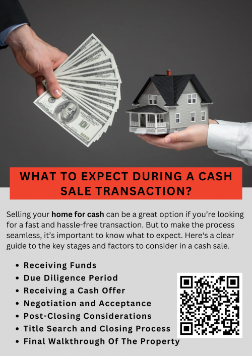 During a cash sale transaction, expect a quicker closing process, minimal contingencies, and no need for mortgage approvals. Buyers offering homes for cash often request property inspections but skip lengthy appraisals. The paperwork is streamlined, saving time. Sellers benefit from reduced fees and faster payouts, making cash sales an appealing option for those seeking simplicity and speed. To know more visit here https://www.904homebuyer.com/