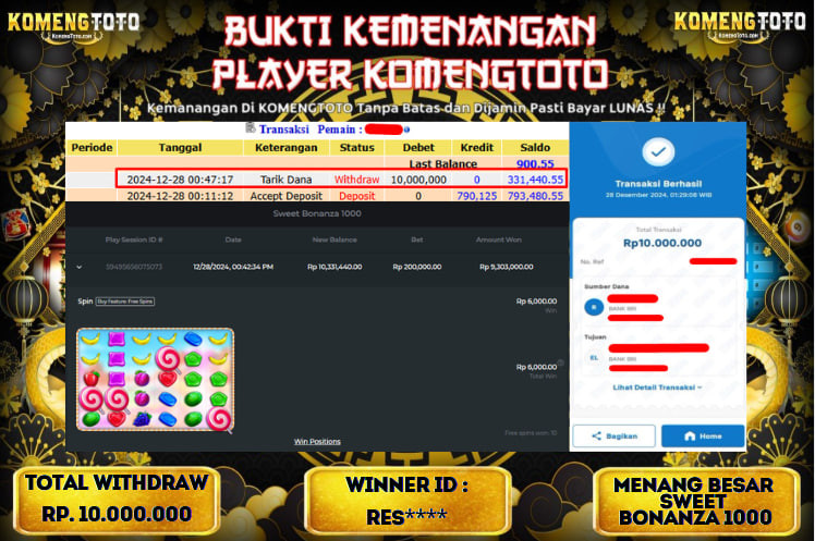 LAGI & LAGI!! KEMENANGAN BESAR DI SLOT SWEET BONANZA 1000  SEBESAR Rp.10.000.000 KOMENGTOTO BAYAR LUNAS SECEPAT KILAT !! KOMENGTOTO BAYAR SECEPAT KILAT !!