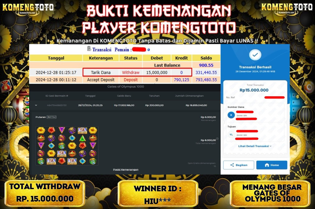 LAGI & LAGI!! KEMENANGAN BESAR DI SLOT GATES OF OLYMPUS 1000 SEBESAR Rp.15.000.000 KOMENGTOTO BAYAR LUNAS SECEPAT KILAT !! KOMENGTOTO BAYAR SECEPAT KILAT !!