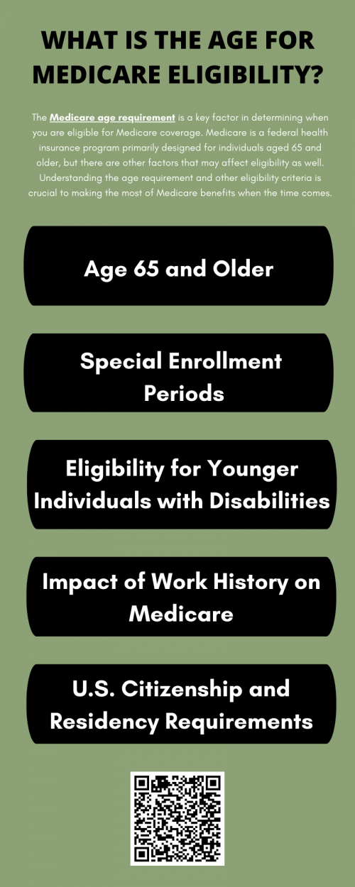 The standard Medicare age requirement is 65 for most individuals, allowing them to enroll in this essential healthcare program. U.S. citizens or permanent residents with adequate work credits typically qualify. Exceptions exist for people under 65 with certain disabilities or conditions like End-Stage Renal Disease. Knowing the medicare age requirement and special circumstances ensures timely enrollment and access to vital healthcare benefits. To know more visit here https://www.capitalbluemedicare.com/wps/portal/capm/home/what-is-medicare/eligibility-enrollment