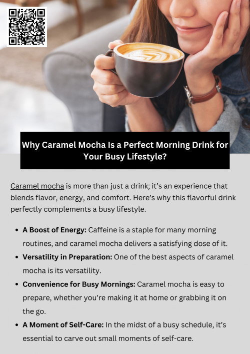 Caramel mocha is more than just a drink; it’s an experience that blends flavor, energy, and comfort. Its rich taste and energizing properties make it a perfect companion for busy mornings, while its versatility and ease of preparation ensure it fits seamlessly into even the most hectic schedules. Whether enjoyed as a daily ritual or an occasional treat, caramel mocha can transform your mornings into a more delightful and productive start to the day. To know more visit here https://wideawakecoffee.com/hazelnut-caramel-mocha/