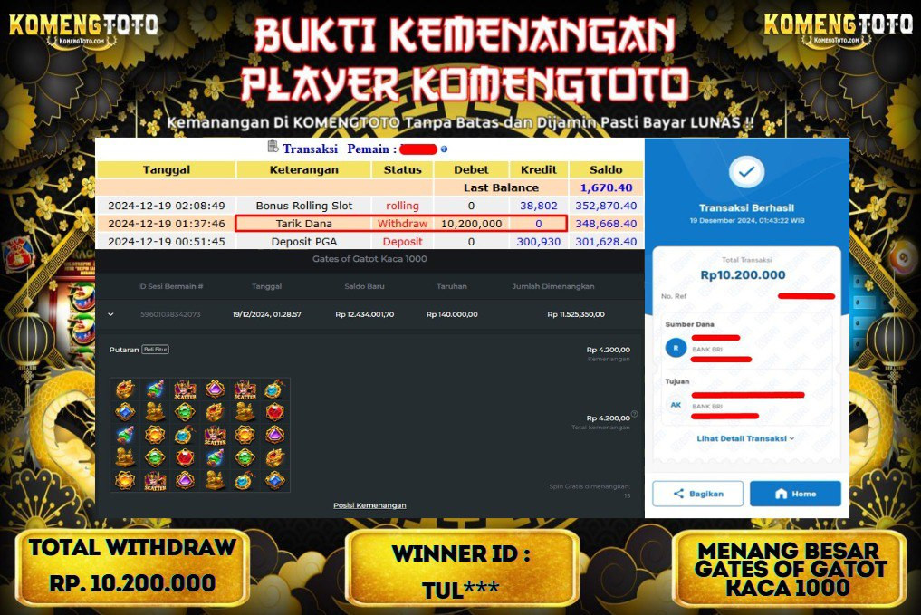 LAGI & LAGI!! KEMENANGAN BESAR DI SLOT GATES OF GATOT KACA 1000 SEBESAR Rp. 10.200.000 KOMENGTOTO BAYAR LUNAS SECEPAT KILAT !! KOMENGTOTO BAYAR SECEPAT KILAT !!