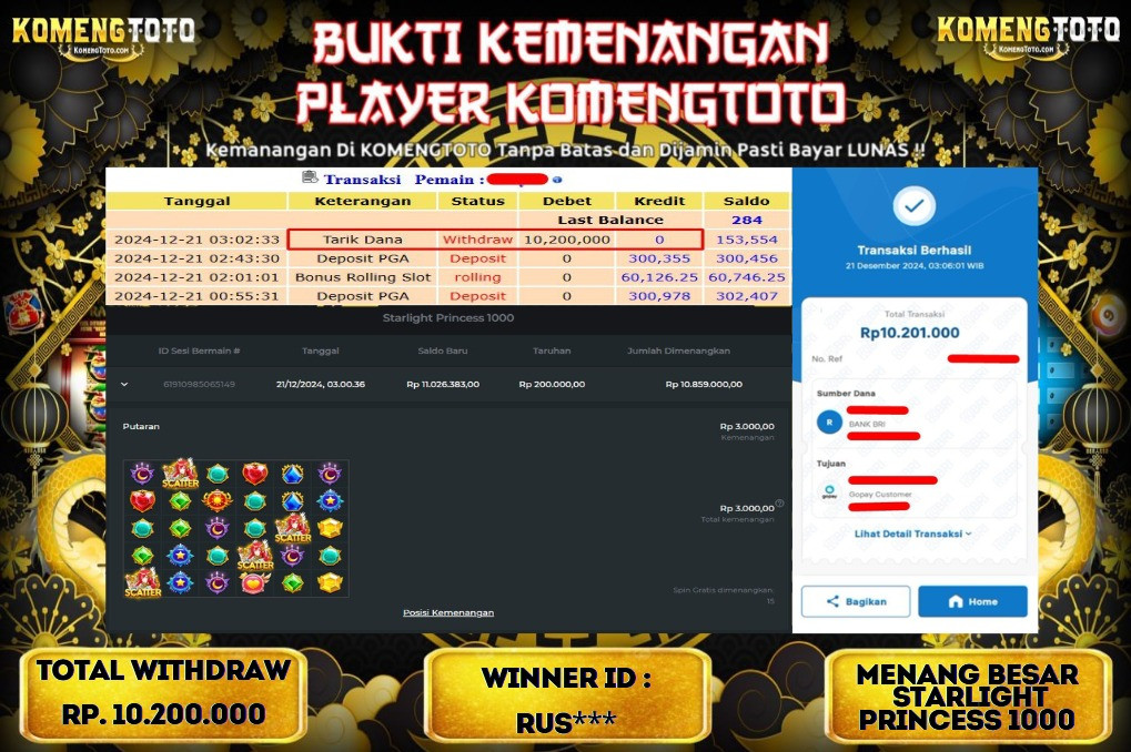 LAGI & LAGI!! KEMENANGAN BESAR DI SLOT STARLIGHT PRINCESS 1000 SEBESAR Rp.10.200.000 ATAUKOMENGTOTO BAYAR LUNAS SECEPAT KILAT !! KOMENGTOTO BAYAR SECEPAT KILAT !!