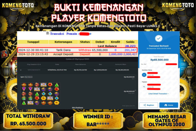LAGI & LAGI!! KEMENANGAN BESAR DI SLOT  GATES OF OLYMPUS 1000  SEBESAR Rp.65.500.000 KOMENGTOTO BAYAR LUNAS SECEPAT KILAT !! KOMENGTOTO BAYAR SECEPAT KILAT !!