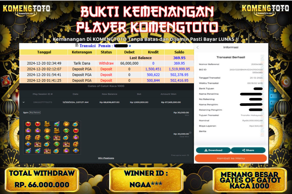 LAGI & LAGI!! KEMENANGAN BESAR DI SLOT GATES OF GATOT KACA 1000 SEBESAR Rp. 66.000.000 KOMENGTOTO BAYAR LUNAS SECEPAT KILAT !! KOMENGTOTO BAYAR SECEPAT KILAT !!