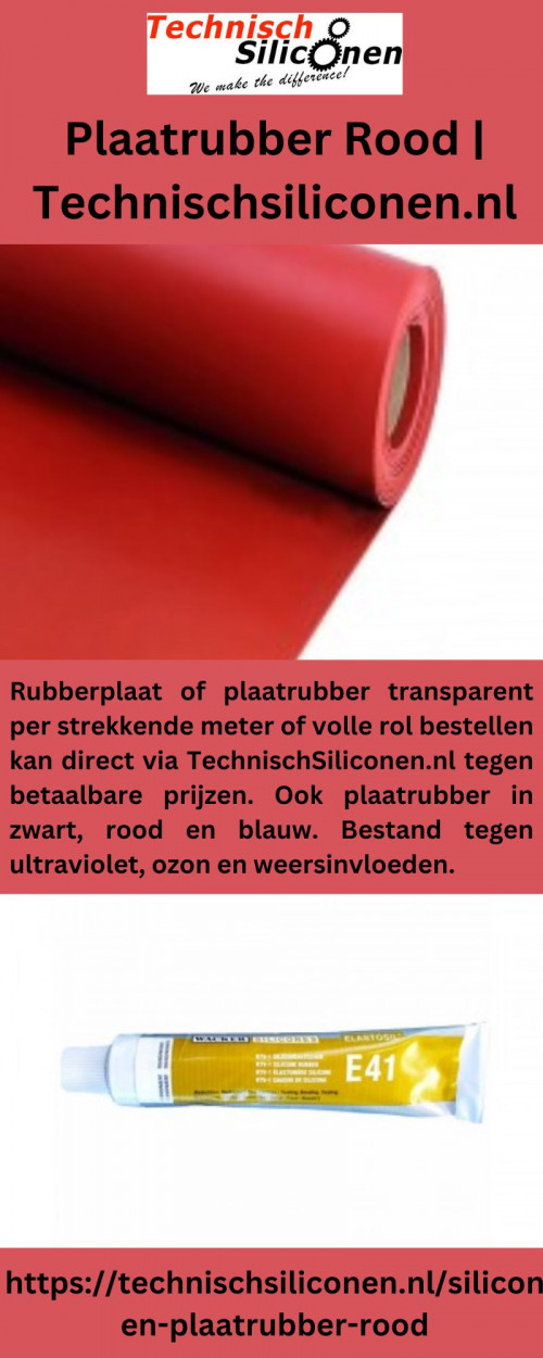 Rubberplaat of plaatrubber transparent per strekkende meter of volle rol bestellen kan direct via TechnischSiliconen.nl tegen betaalbare prijzen. Ook plaatrubber in zwart, rood en blauw. Bestand tegen ultraviolet, ozon en weersinvloeden.

https://technischsiliconen.nl/siliconen-plaatrubber-rood