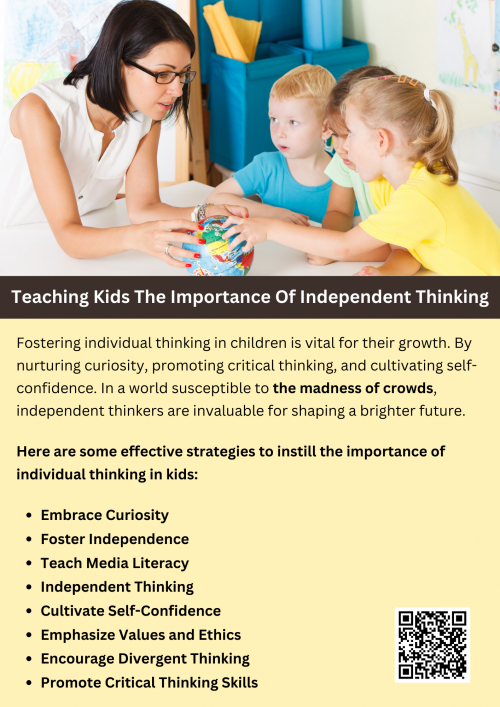 Teaching kids the importance of independent thinking helps them make confident, informed decisions. Encourage them to question ideas and think critically, especially in situations where group pressure may arise. By discussing the madness of crowds, children can understand how emotions can cloud judgment in group settings. Empowering them to trust their own reasoning fosters creativity, resilience, and self-reliance, preparing them for life’s challenges. To know more visit here https://inflationeducation.net/product/the-madness-of-crowds/