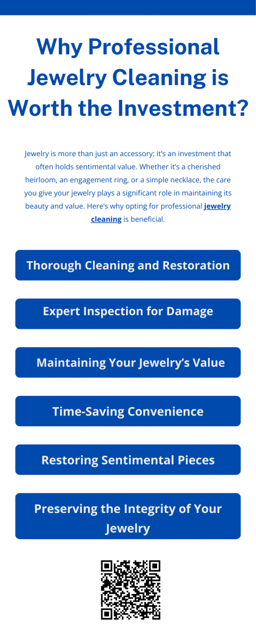 Professional jewelry cleaning offers thorough restoration, expert damage inspection, and ensures the longevity of your pieces. Specialized tools and techniques remove dirt and grime without causing harm, preserving both beauty and value. Regular professional cleaning helps maintain your jewelry’s appearance and prevents potential damage, making it a worthwhile investment for cherished and valuable pieces. To know more visit here https://www.futerbrosjewelers.com/services/cleaning-and-inspection