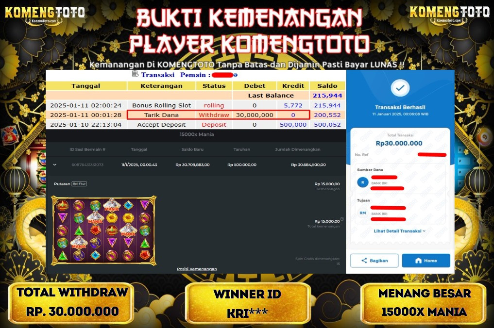 LAGI & LAGI!! KEMENANGAN BESAR DI SLOT 15000X MANIA SEBESAR Rp.30.000.000 KOMENGTOTO BAYAR LUNAS SECEPAT KILAT !! KOMENGTOTO BAYAR SECEPAT KILAT !!