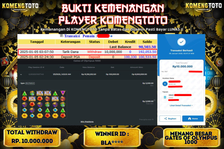 LAGI & LAGI!! KEMENANGAN BESAR DI SLOT  GATES OF OLYMPUS 1000  SEBESAR Rp.10.000.000 KOMENGTOTO BAYAR LUNAS SECEPAT KILAT !! KOMENGTOTO BAYAR SECEPAT KILAT !!