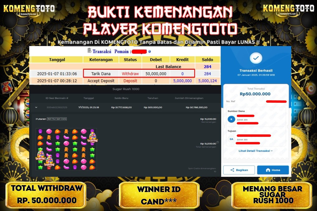 LAGI & LAGI!! KEMENANGAN BESAR DI SLOT SUGAR RUSH 1000 SEBESAR Rp.50.000.000  KOMENGTOTO BAYAR LUNAS SECEPAT KILAT !! KOMENGTOTO BAYAR SECEPAT KILAT !!