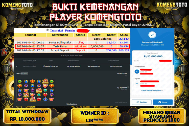 LAGI & LAGI!! KEMENANGAN BESAR DI SLOT  STARLIGHT PRINCESS 1000  SEBESAR Rp.10.000.000 KOMENGTOTO BAYAR LUNAS SECEPAT KILAT !! KOMENGTOTO BAYAR SECEPAT KILAT !!