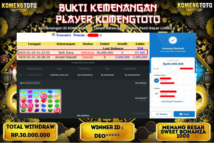 LAGI & LAGI!! KEMENANGAN BESAR DI SLOT SWEET BONANZA 1000  SEBESAR Rp.30.000.000 KOMENGTOTO BAYAR LUNAS SECEPAT KILAT !! KOMENGTOTO BAYAR SECEPAT KILAT !!