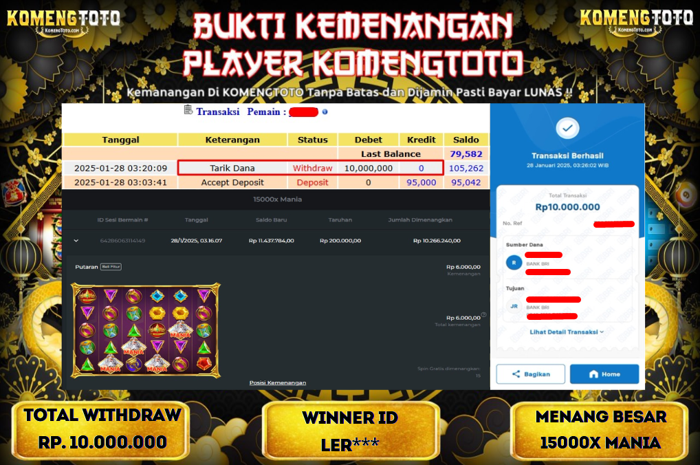 LAGI & LAGI!! KEMENANGAN BESAR DI SLOT  15000X MANIA  SEBESAR Rp.10.000.000 KOMENGTOTO BAYAR LUNAS SECEPAT KILAT !! KOMENGTOTO BAYAR SECEPAT KILAT !!