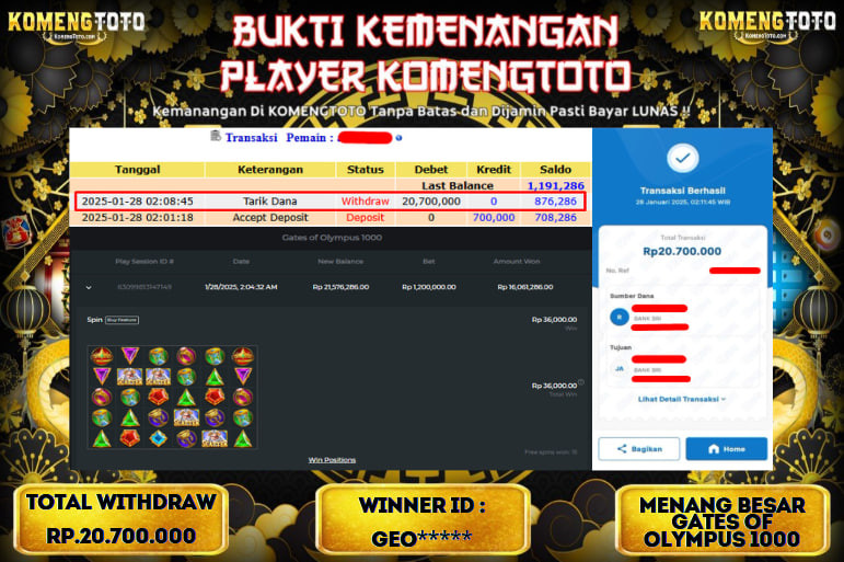 LAGI & LAGI!! KEMENANGAN BESAR DI SLOT  GATES OF OLYMPUS 1000  SEBESAR Rp.20.700.000 KOMENGTOTO BAYAR LUNAS SECEPAT KILAT !! KOMENGTOTO BAYAR SECEPAT KILAT !!