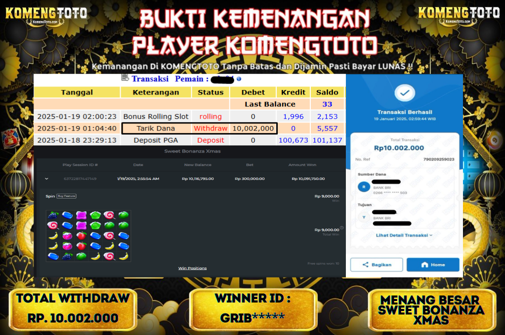 LAGI & LAGI!! KEMENANGAN BESAR DI SLOT  SWEET BONANZA XMAS   SEBESAR Rp.10.002.000 KOMENGTOTO BAYAR LUNAS SECEPAT KILAT !! KOMENGTOTO BAYAR SECEPAT KILAT !!
