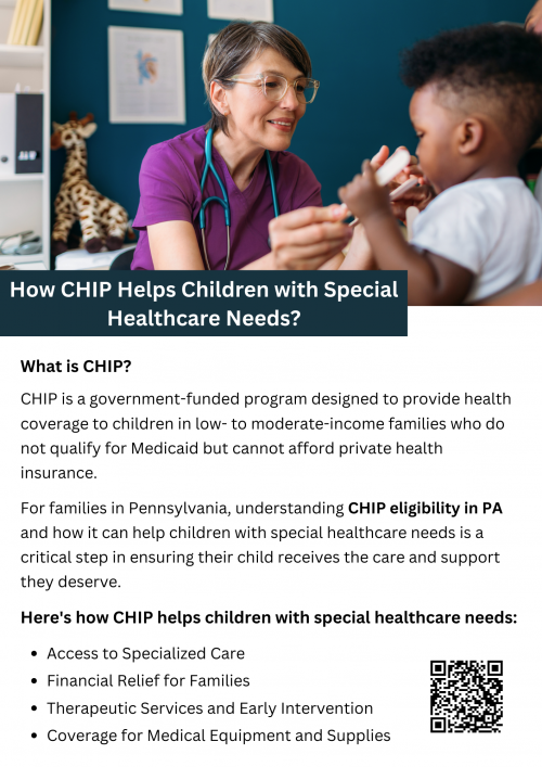 CHIP provides essential healthcare services for children with special needs, including doctor visits, therapies, prescriptions, and specialist care. For families meeting CHIP eligibility in PA, it ensures comprehensive coverage tailored to address developmental, physical, or mental health challenges. CHIP offers financial relief by covering treatments and medical equipment, enabling children with special healthcare needs to receive quality care without placing a heavy financial burden on families. To know more visit here https://www.capbluecross.com/wps/portal/cap/home/shop/chip
