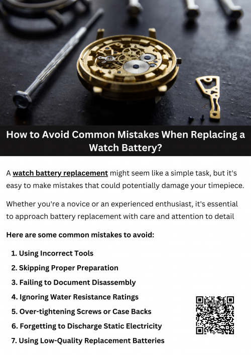 Replacing a watch battery can seem simple, but common mistakes during watch battery replacement can damage your timepiece. Always use the correct tools to avoid scratching the case or harming internal components. Ensure the replacement battery matches the original type and size for proper functionality. Handle all parts carefully to prevent moisture or dirt from entering. If unsure, consider professional assistance to preserve your watch's condition and performance. To know more visit here https://www.futerbrosjewelers.com/services/watch-battery-replacement