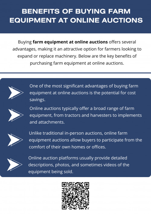 Buying farm equipment at online auctions offers several benefits. It allows farmers to access a wide range of machinery and tools at competitive prices, often below market value. Online auctions provide convenience, enabling farmers to bid from anywhere, saving time and reducing logistical challenges. Additionally, auctions often feature well-maintained equipment from reputable sellers, ensuring quality purchases for agricultural operations. To know more visit here https://www.wyethauctions.com/industries/farm-equipment