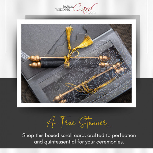 The tradition of presenting guests with box scroll invitations is as old as antiquity. Find box scroll invitation cards that go a step further and make your invitation truly memorable. Order now at Indian Wedding Card Online store and see for yourself by ordering samples. Visit @ https://www.indianweddingcard.com/Box-Scroll-Cards.html