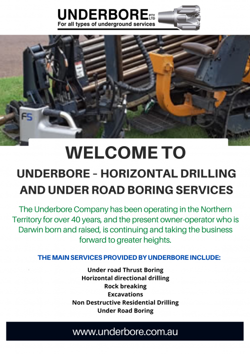 Underbore Pty Ltd - https://www.underbore.com.au/ . We specialised in under road thrust boring, line boring, underground drilling, Irrigation & directional boring, tunnel boring, driveway boring and under road drilling services at affordable prices. Call our line boring contractors now on 0412892063.