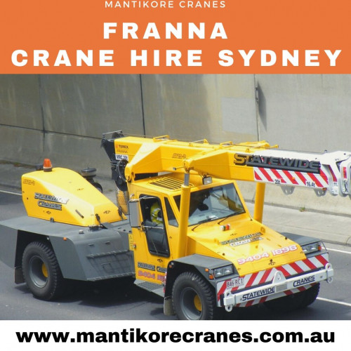 If located in Sydney and want to Franna crane hire Sydney for your construction sites? Mantikore Cranes provides best crane services. We assure that you will receive the best crane trucks in Sydney.  We are committed to completing all projects safely, efficiently, on budget and on-time. We also provide buyback options once your crane has completed your project. We have more than 29 years of experience working in the crane hire industries in Australia. We assure you that you will receive the best crane hire services.  We are providing Tower Cranes, Mobile Cranes, Self-Erecting Cranes, and Electric Luffing Cranes. Our professionals will provide you with the effective solutions and reliable services that can help you to solve technical problems that might occur sometimes. To know more about our services, you may visit on the website. Contact us at 1300626845.

Website: https://mantikorecranes.com.au/

Address:  PO BOX 135 Cobbitty NSW, 2570 Australia
Email:  info@mantikorecranes.com.au 
Opening Hours:  Monday to Friday from 7 am to7 pm

Follow us on our Social accounts:
Facebook
https://www.facebook.com/pg/Mantikore-Cranes-108601277292157/about/?ref=page_internal
Instagram
https://www.instagram.com/mantikorecranes/
Twitter
https://twitter.com/MantikoreC