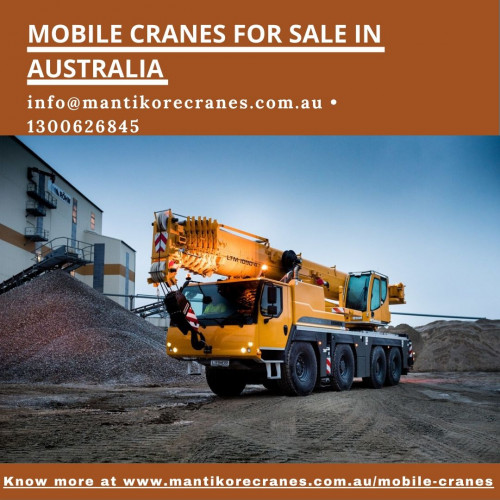 Get the best mobile cranes for sale in Australia. We provide all aspects of mobile crane hire services for the construction industry. We are committed to completing all projects safely, efficiently, on budget and on-time. We also provide buyback options once your crane has completed your project. We have more than 20 years of experience working in the crane hire industries in Australia. We assure you that you will receive the best crane hire services.  Cranes we provide are Tower Crane, Mobile Cranes, Self-Erecting cranes, Electric Luffing cranes etc. We do all the diligent work for you. We are giving the setup of the mobile crane using our versatile crane reducing any pressure or stress related to the underlying setup stage.  View our complete range of new and used construction equipment and machinery for sale throughout Australia.

Website: https://mantikorecranes.com.au/mobile-cranes/

Address:  PO BOX 135 Cobbitty NSW, 2570 Australia
Email:  info@mantikorecranes.com.au 
Opening Hours:  Monday to Friday from 7 am to7 pm

Follow us on our Social accounts:
Facebook
https://www.facebook.com/pg/Mantikore-Cranes-108601277292157/about/?ref=page_internal
Instagram
https://www.instagram.com/mantikorecranes/
Twitter
https://twitter.com/MantikoreC